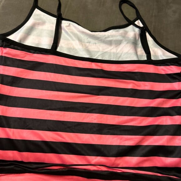 Skull & Bones Pink/Black Striped Skull Camisole Top Goth Emo Biker Style medium - Picture 8 of 10